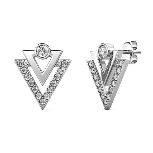 Geometric Triangle‎ Stud Earrings With Australian Crystals - Picture 4 of 7